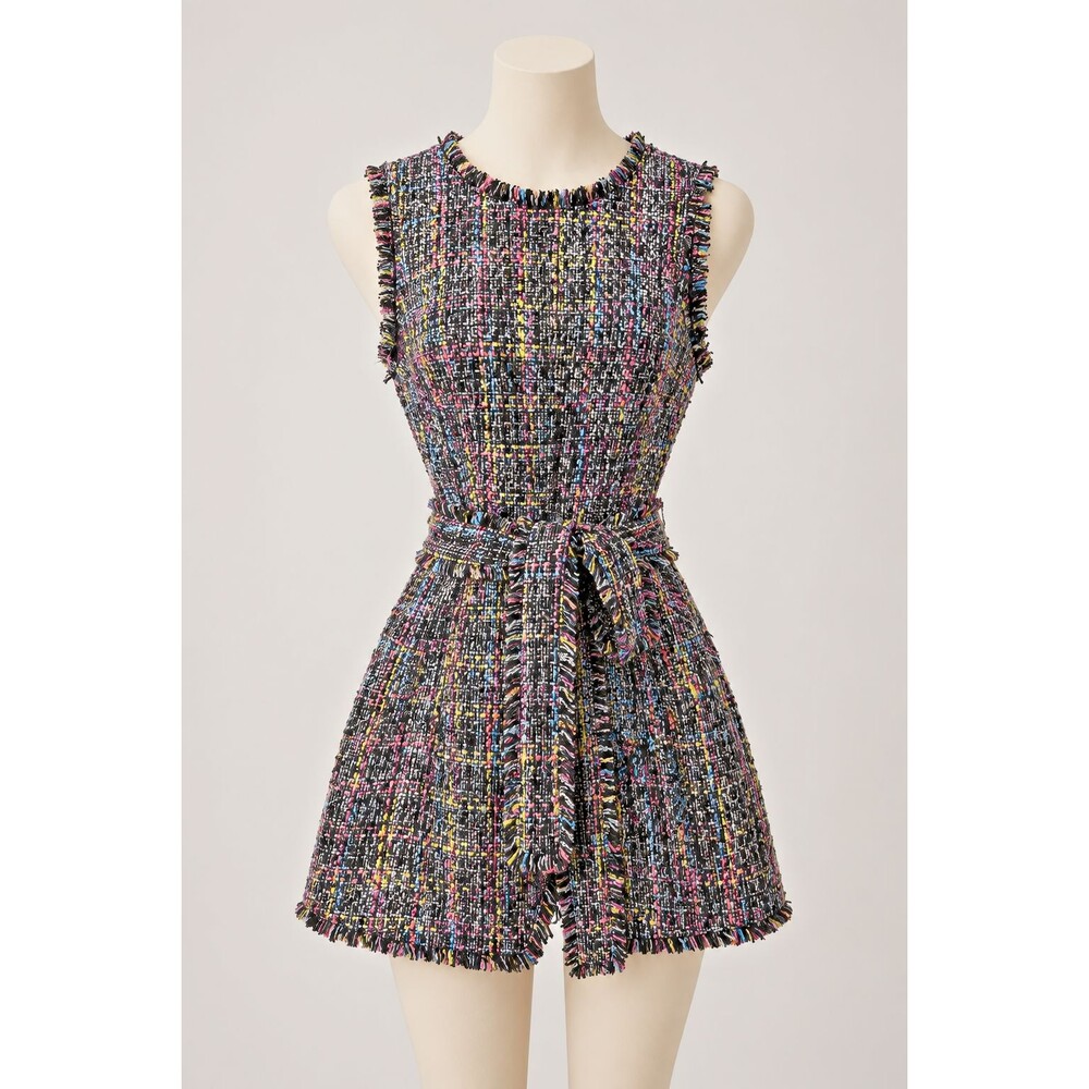 5 à 7 Cinq à Sept Multicolor Tweed Belted Mini Dress Size 0